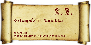 Kolompár Nanetta névjegykártya